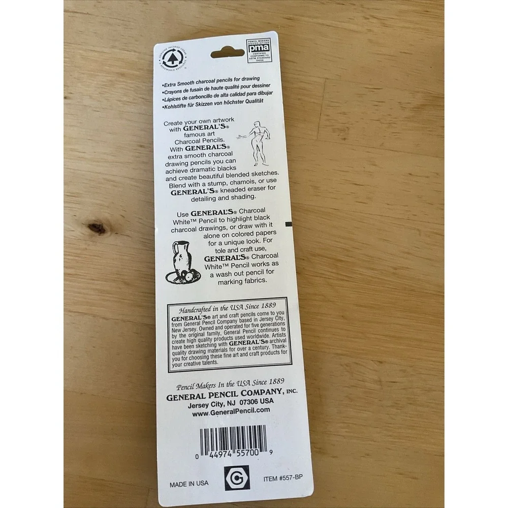 N.O.S. GENERAL'S CHARCOAL 2B 4B 6B & White 4-Pack & Eraser 557-BP PENCILS
